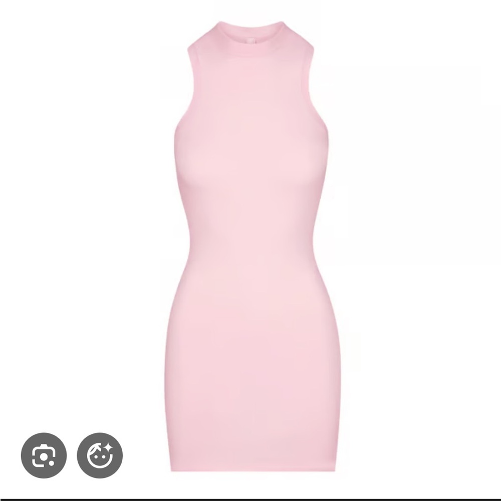 Skims Cherry Blossom Pink Mock Neck Mini Dress